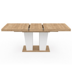 Table à manger extensible rectangle ELIAD 6-10 personnes bois et blanc 160-200 cm
