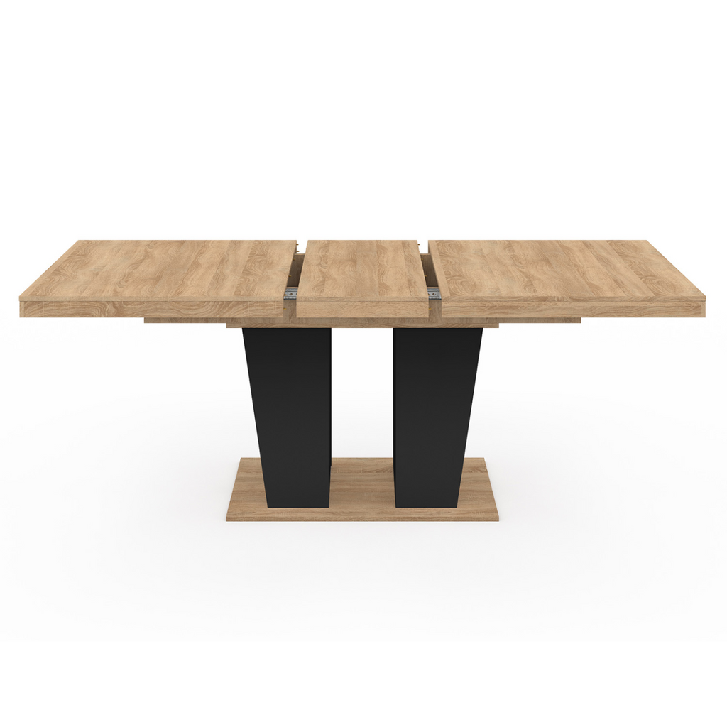 Table à manger extensible rectangle ELIAD 6-10 personnes bois et noir 160-200 cm
