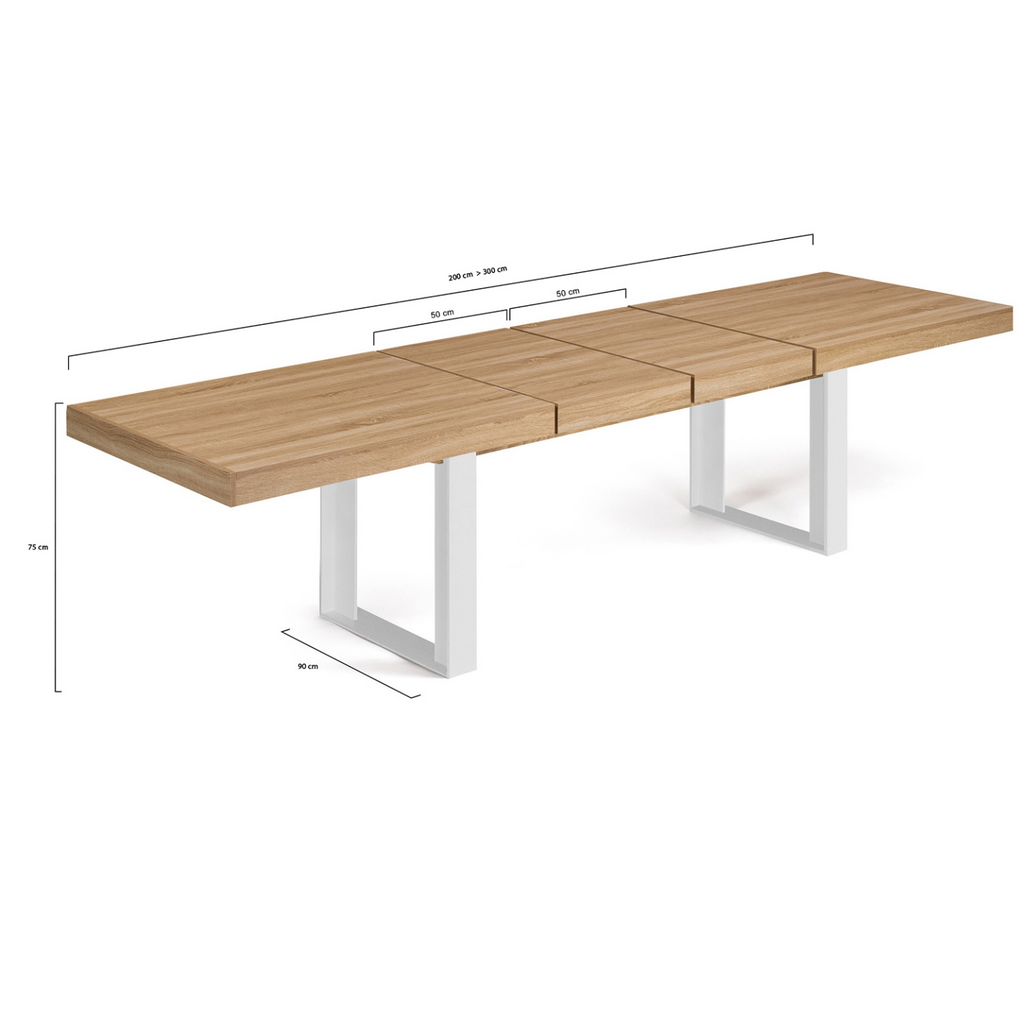 Table à manger extensible rectangle PHOENIX 6-12 personnes bois et blanc 200-300 cm