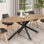 Table à manger ovale ALIX 10 personnes pied araignée bois et noir 200 cm
