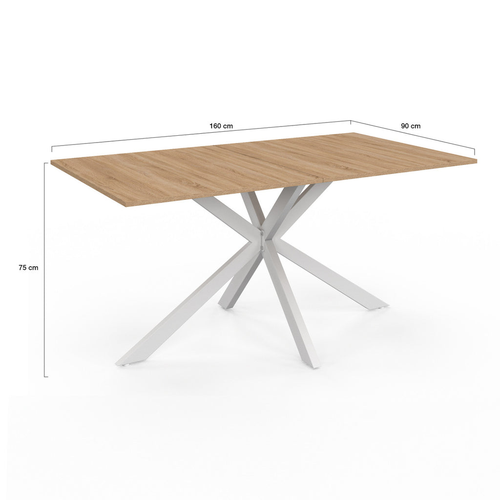 Table à manger rectangle ALIX 8 personnes pied araignée bois et blanc 160 cm