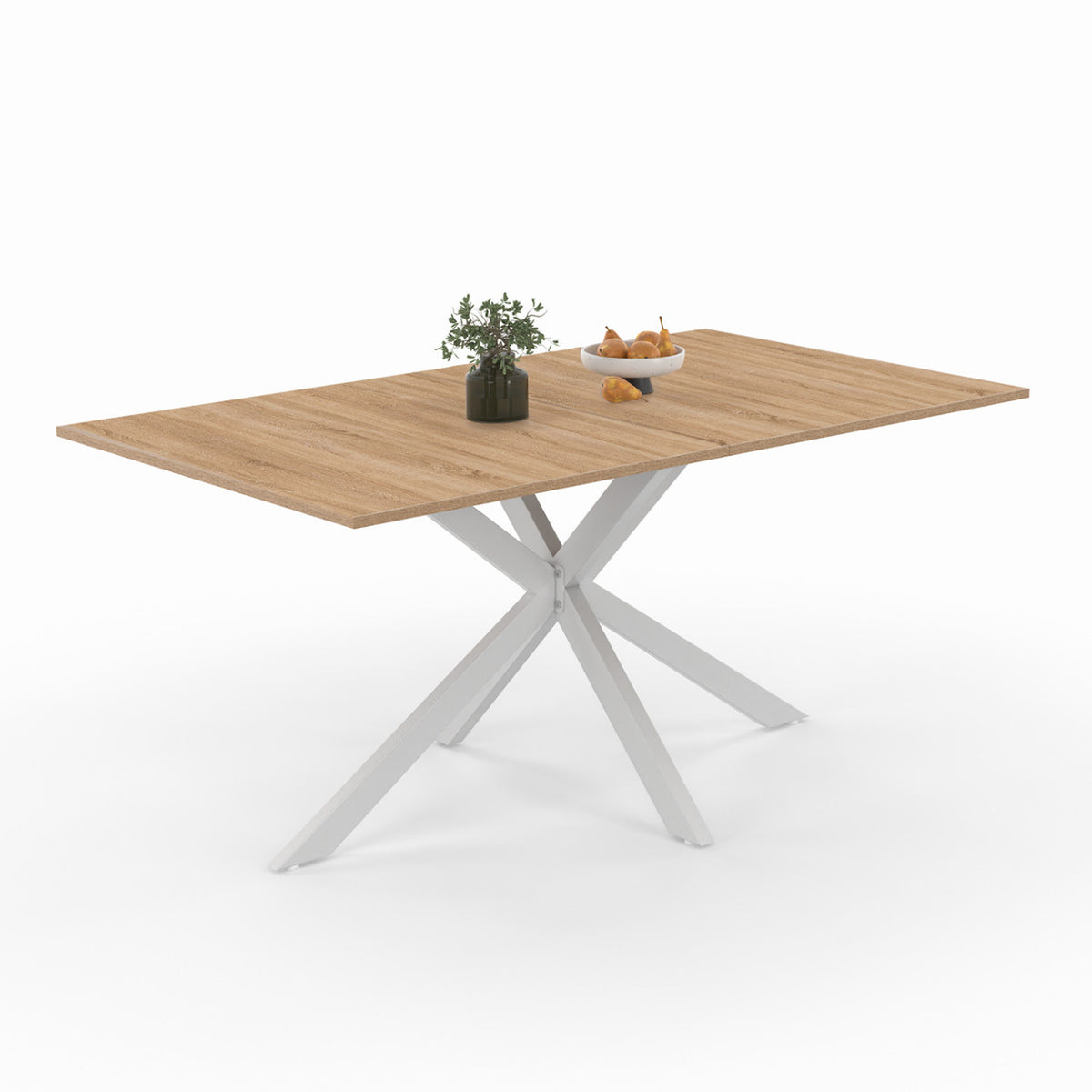 Table à manger rectangle ALIX 8 personnes pied araignée bois et blanc 160 cm