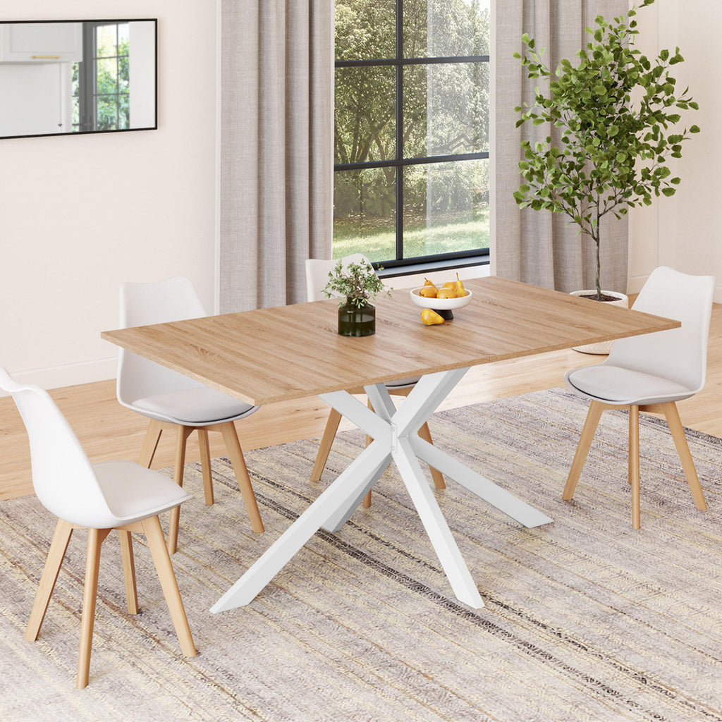 Table à manger rectangle ALIX 8 personnes pied araignée bois et blanc 160 cm