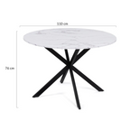 Table à manger ronde ALIX 6 personnes pied araignée noir et plateau effet marbre blanc ALASKA 110 cm