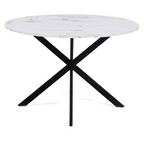 Table à manger ronde ALIX 6 personnes pied araignée noir et plateau effet marbre blanc ALASKA 110 cm