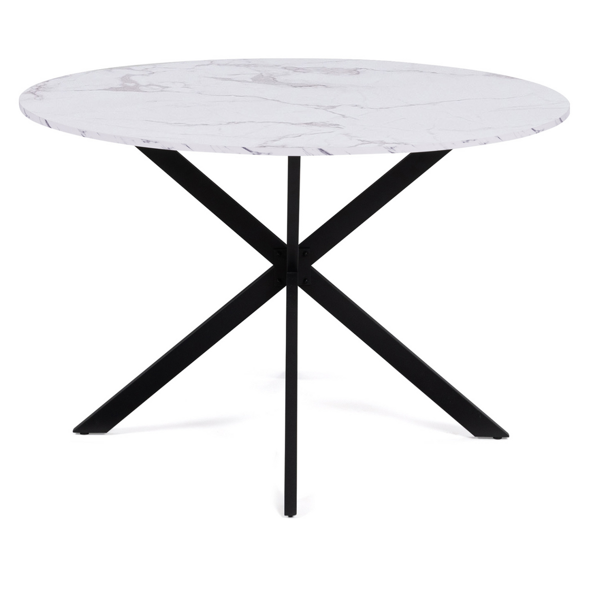 Table à manger ronde ALIX 6 personnes pied araignée noir et plateau effet marbre blanc ALASKA 110 cm