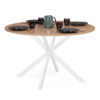 Table à manger ronde ALIX 6 personnes pied araignée bois et blanc 110 cm