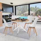 Table à manger ronde ALIX 6 personnes pied araignée bois et blanc 110 cm
