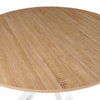 Table à manger ronde ALIX 6 personnes pied araignée bois et blanc 110 cm