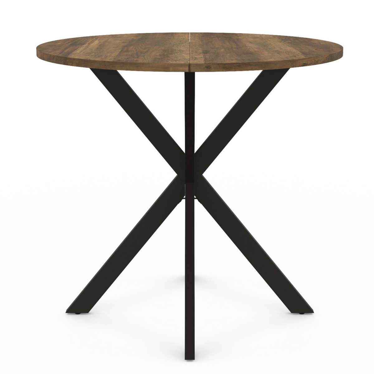 Table à manger ronde ALIX 4 personnes pied araignée noir et plateau bois foncé HAWKINS 80 cm