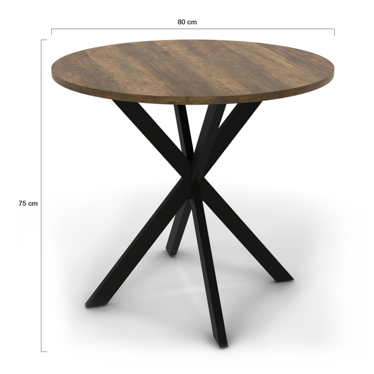 Table à manger ronde ALIX 4 personnes pied araignée noir et plateau bois foncé HAWKINS 80 cm