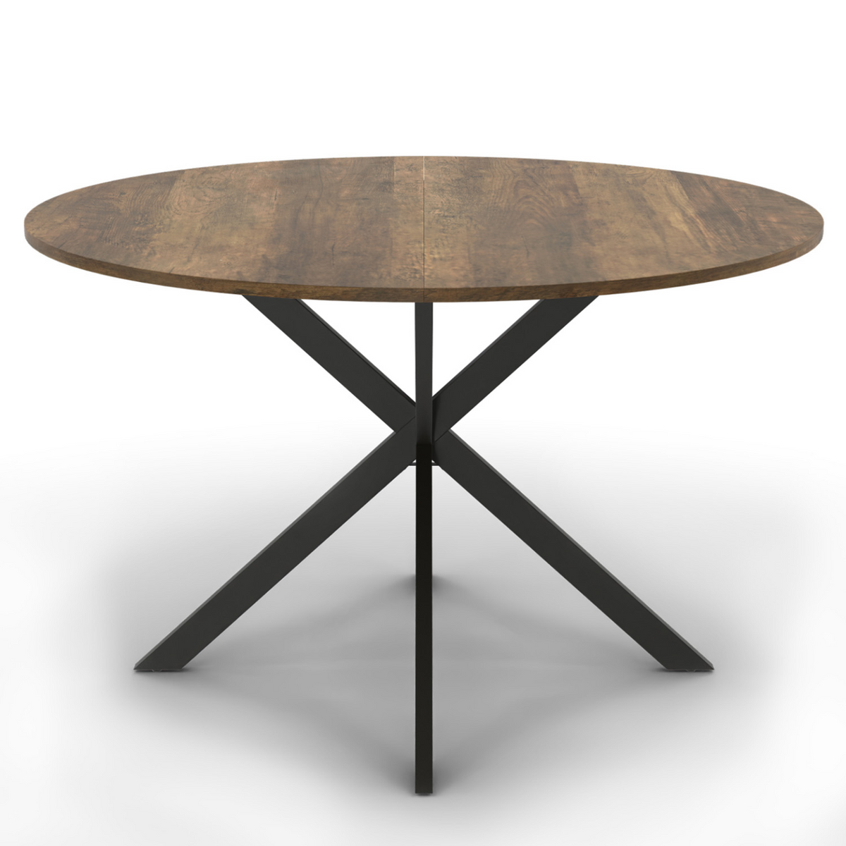 Table à manger ronde ALIX 6 personnes pied araignée noir et plateau bois foncé HAWKINS 110 cm