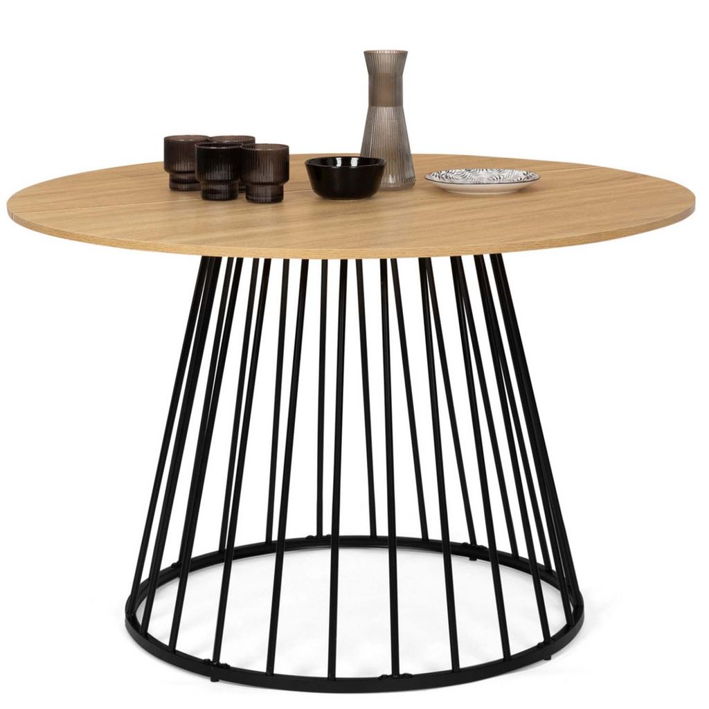 Table à manger ronde YUNA 6 personnes plateau bois et pied filaire en métal noir 110 cm