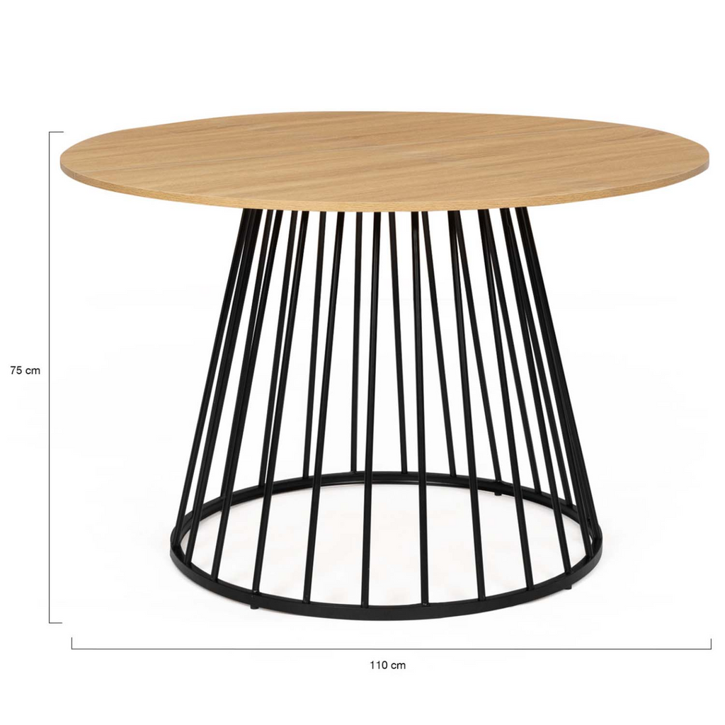 Table à manger ronde YUNA 6 personnes plateau bois et pied filaire en métal noir 110 cm