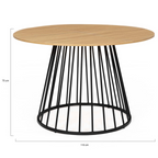 Table à manger ronde YUNA 6 personnes plateau bois et pied filaire en métal noir 110 cm