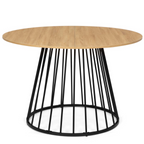 Table à manger ronde YUNA 6 personnes plateau bois et pied filaire en métal noir 110 cm