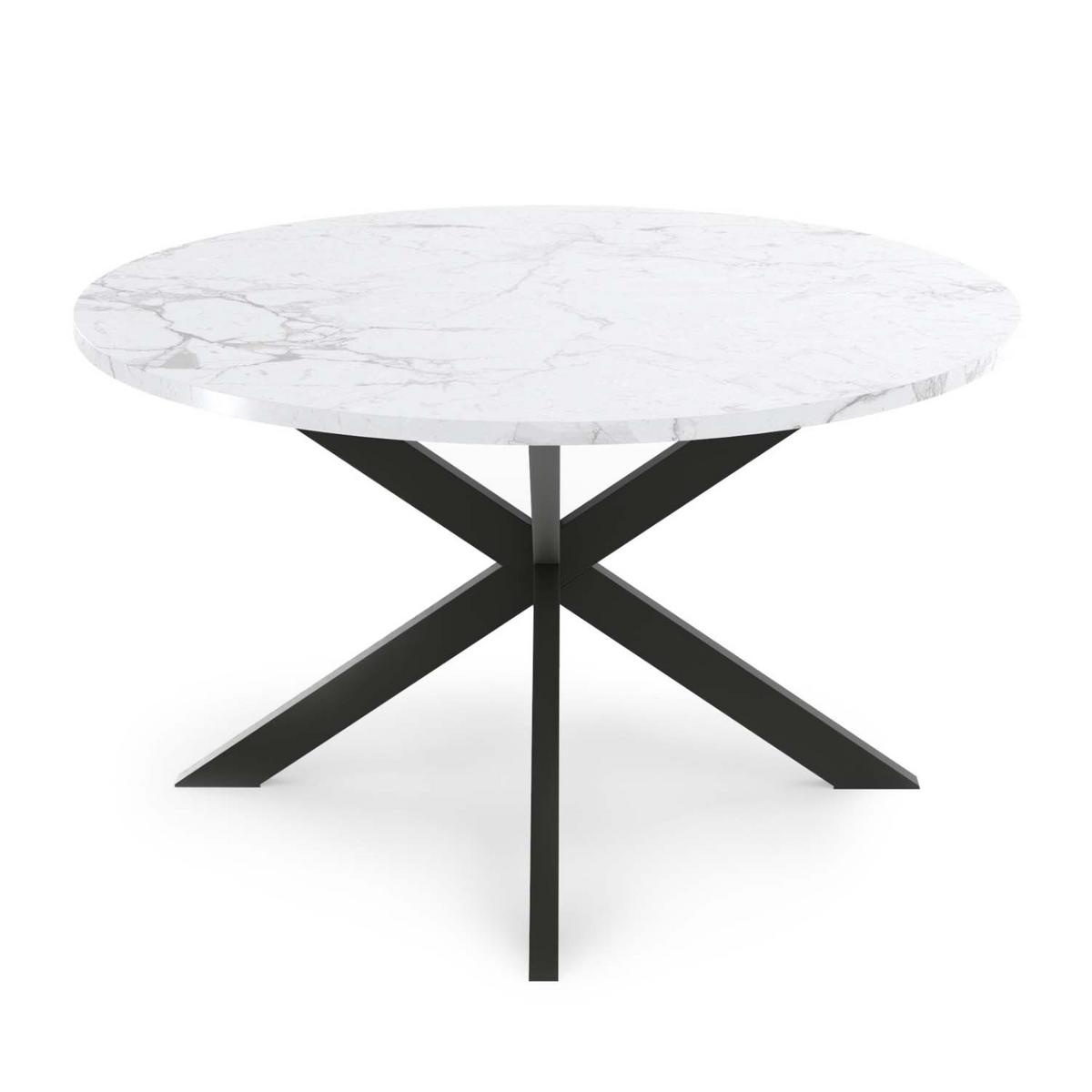 Table basse ronde ALASKA 70 cm plateau effet marbre blanc et  pied araignée métal noir