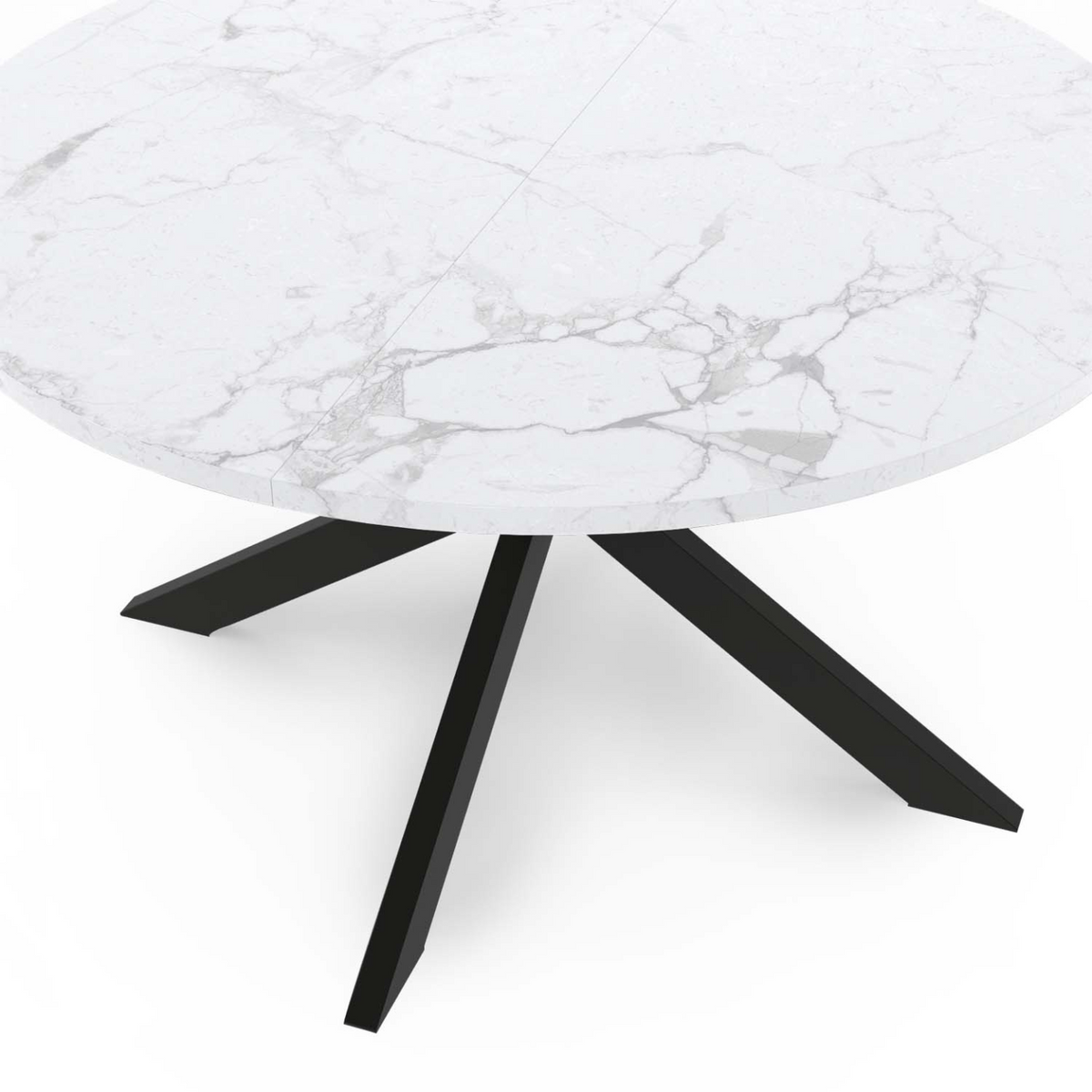 Table basse ronde ALASKA 70 cm plateau effet marbre blanc et  pied araignée métal noir