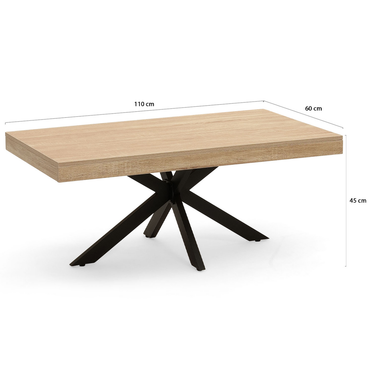 Table basse rectangulaire ALIX 110 cm pied araignée bois et noir