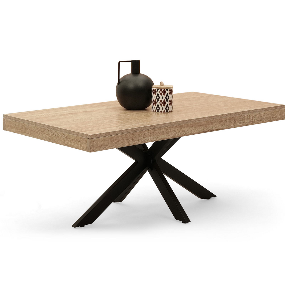 Table basse rectangulaire ALIX 110 cm pied araignée bois et noir