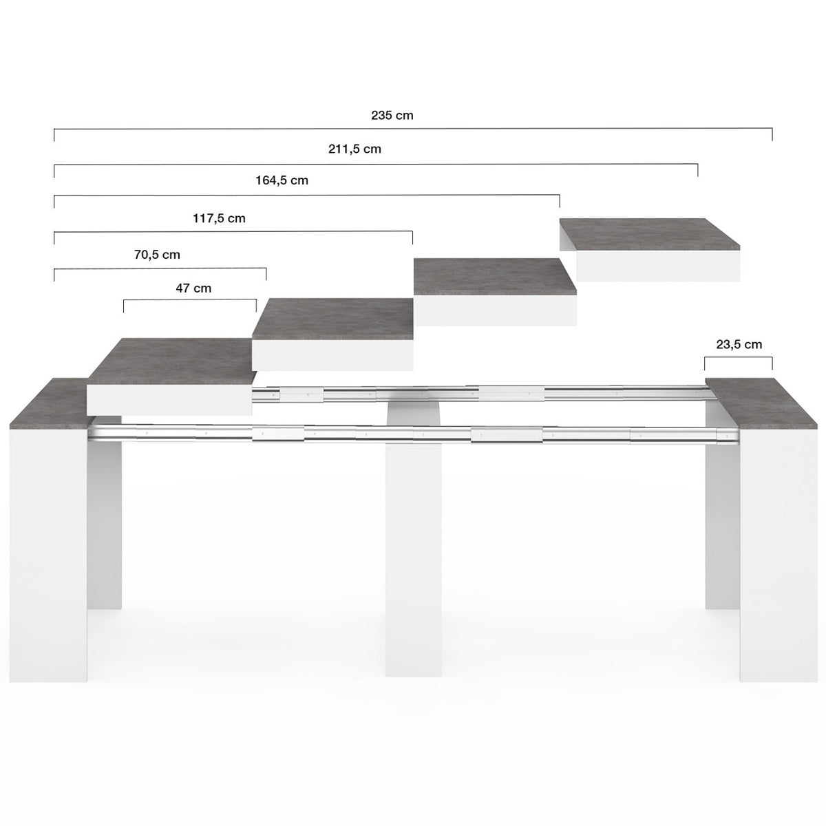 Table console extensible ORLANDO 10 personnes 235 cm bois blanc et effet  béton