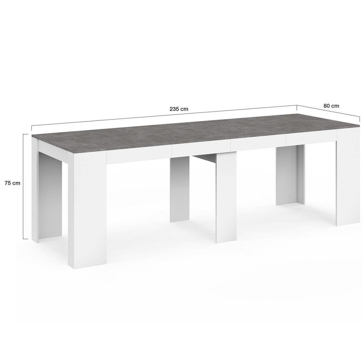 Table console extensible ORLANDO 10 personnes 235 cm bois blanc et effet  béton