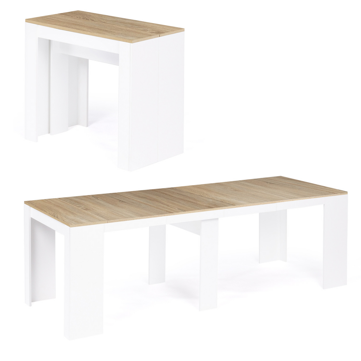 Table console extensible ORLANDO 10 personnes 235 cm bois blanc et façon hêtre