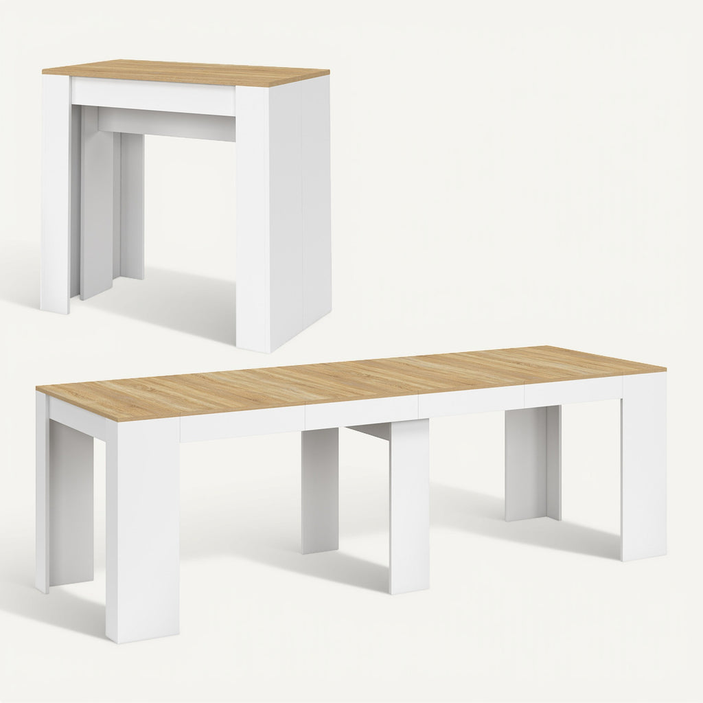 Table console extensible ORLANDO 10 personnes 235 cm bois blanc et façon hêtre