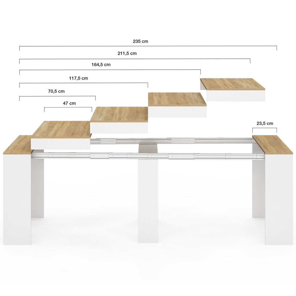 Table console extensible ORLANDO 10 personnes 235 cm bois blanc et façon hêtre
