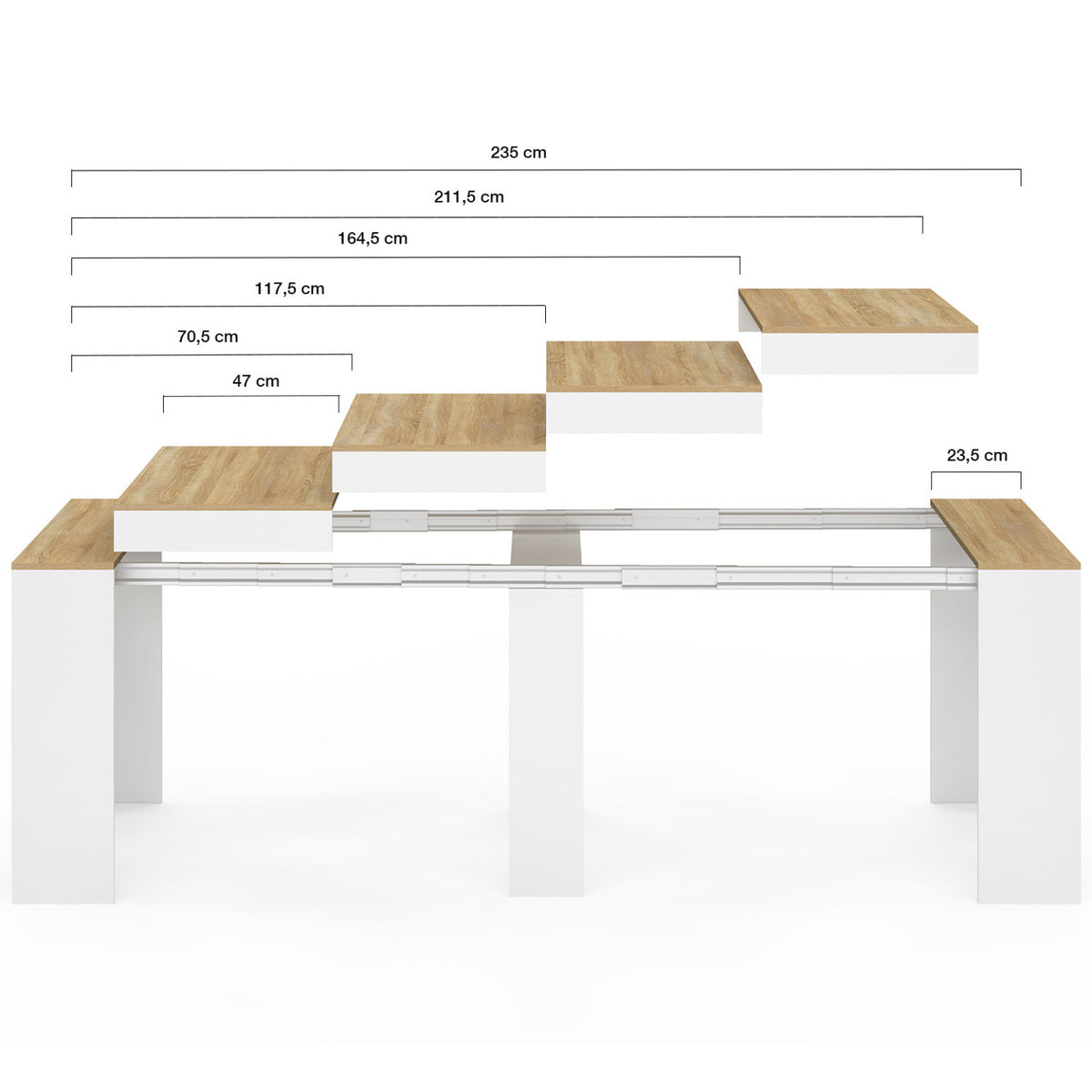 Table console extensible ORLANDO 10 personnes 235 cm bois blanc et façon hêtre