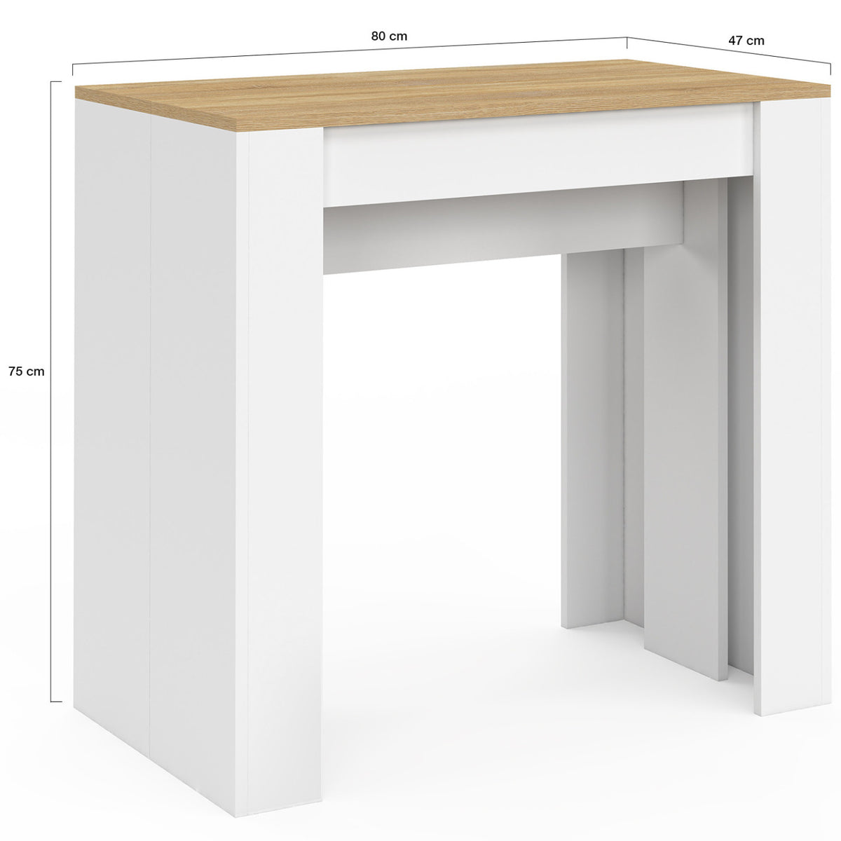 Table console extensible ORLANDO 10 personnes 235 cm bois blanc et façon hêtre
