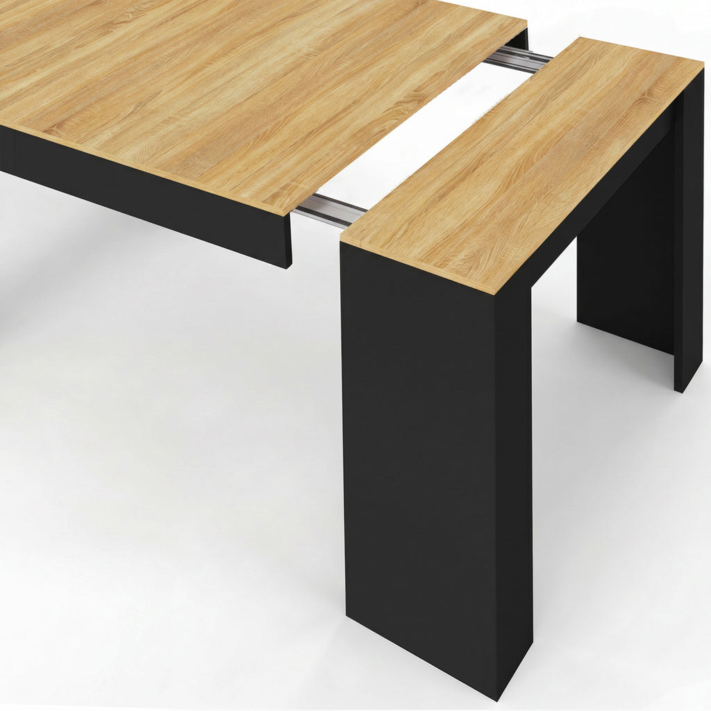 Table console extensible ORLANDO 10 personnes 235 cm bois noir et façon hêtre