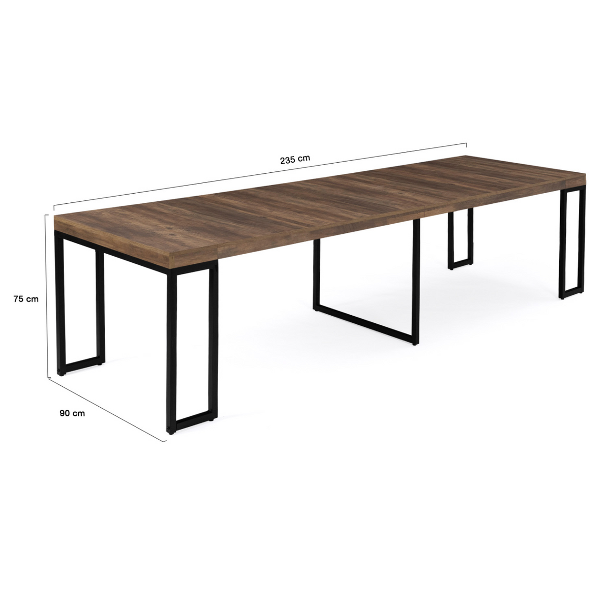 Table console extensible TORONTO 10 personnes 235 cm bois foncé noyer design industriel