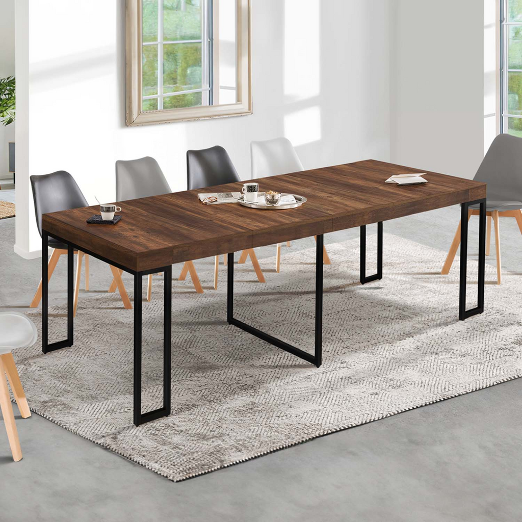 Table console extensible TORONTO 10 personnes 235 cm bois foncé noyer design industriel