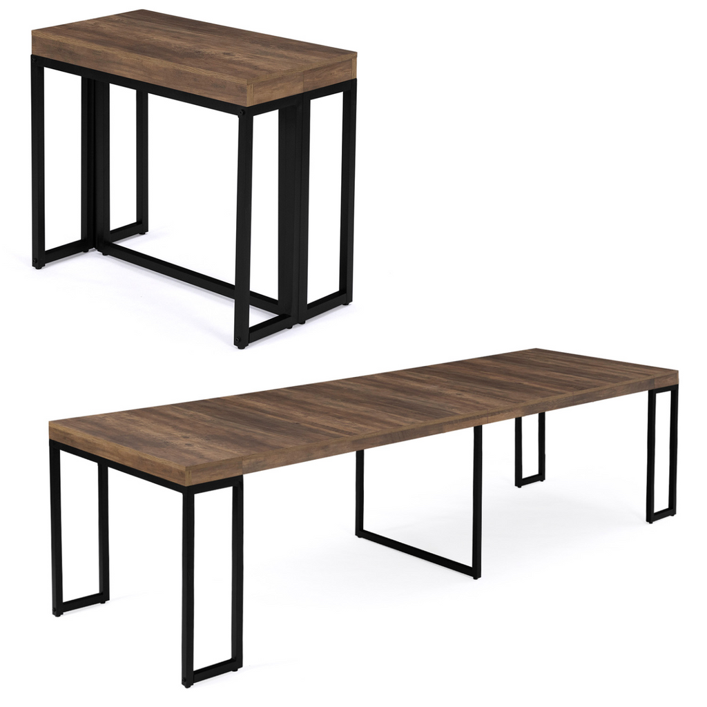 Table console extensible TORONTO 10 personnes 235 cm bois foncé noyer design industriel