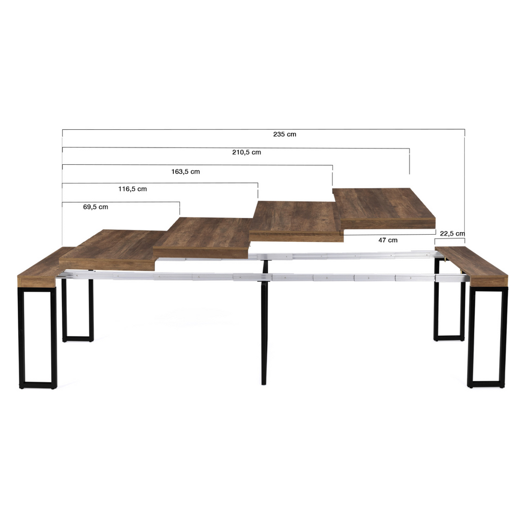 Table console extensible TORONTO 10 personnes 235 cm bois foncé noyer design industriel