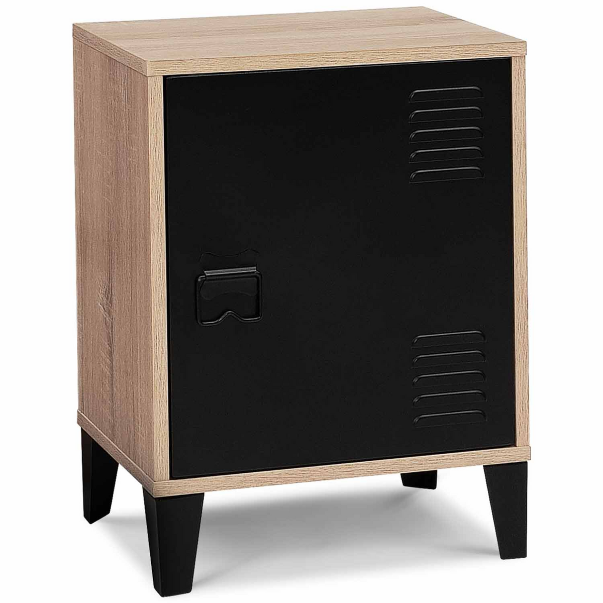 Table de chevet ESTER effet bois 1 porte métal noir design industriel