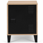 Table de chevet ESTER effet bois 1 porte métal noir design industriel