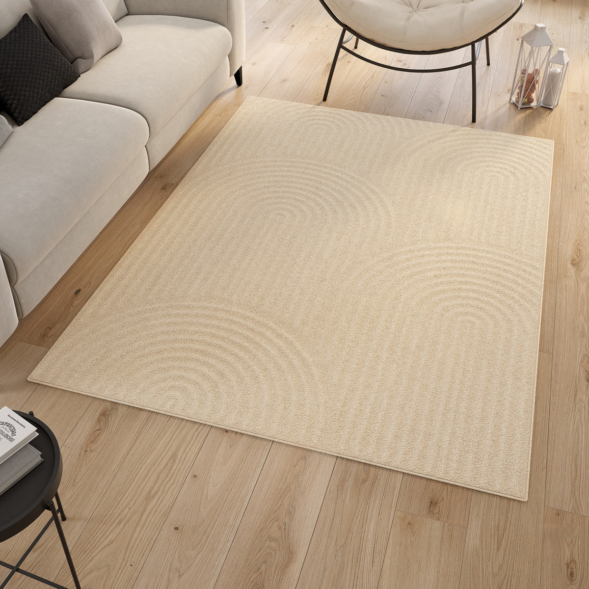 Tapis d'intérieur rectangle JADA à motifs circulaire beige 160 x 220 cm