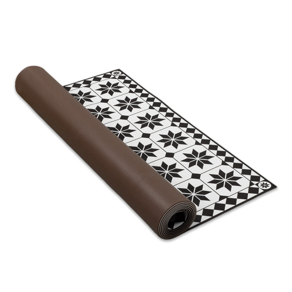 Tapis en vinyle effet mosaïque noir et blanc 66 x 160 cm