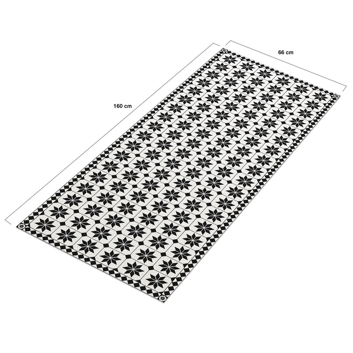 Tapis en vinyle effet mosaïque noir et blanc 66 x 160 cm