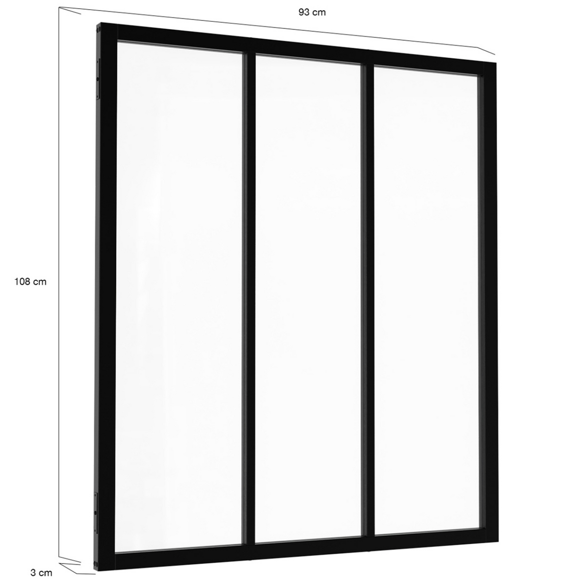 Verrière atelier 3 vitrages L. 93 x H. 108 cm en métal noir et verre trempé