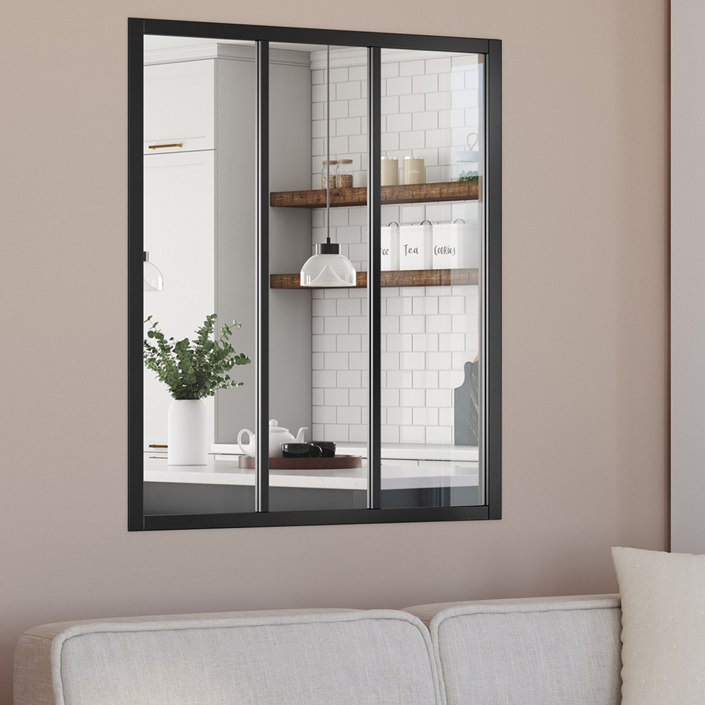 Verrière atelier 3 vitrages L. 93 x H. 108 cm en métal noir et verre trempé