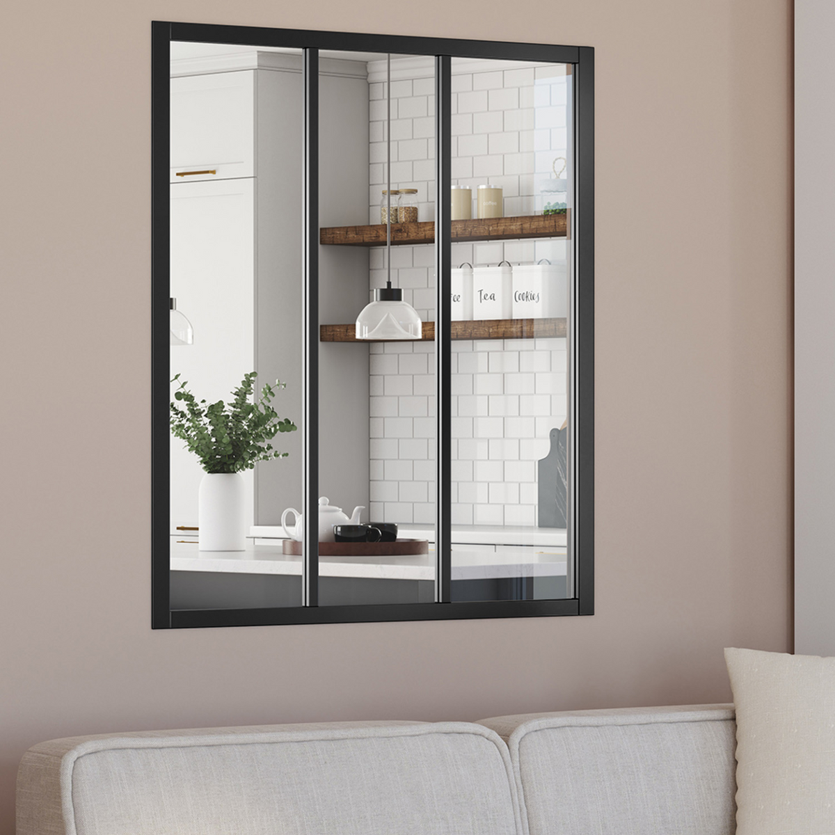 Verrière atelier 3 vitrages L. 93 x H. 108 cm en métal noir et verre trempé