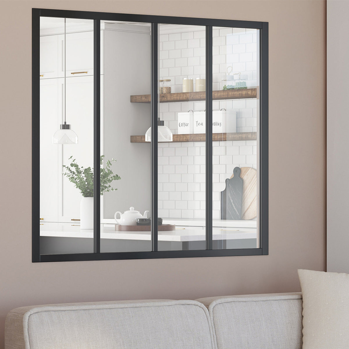 Verrière atelier 4 vitrages L. 116 x H.108 cm en métal noir et verre trempé