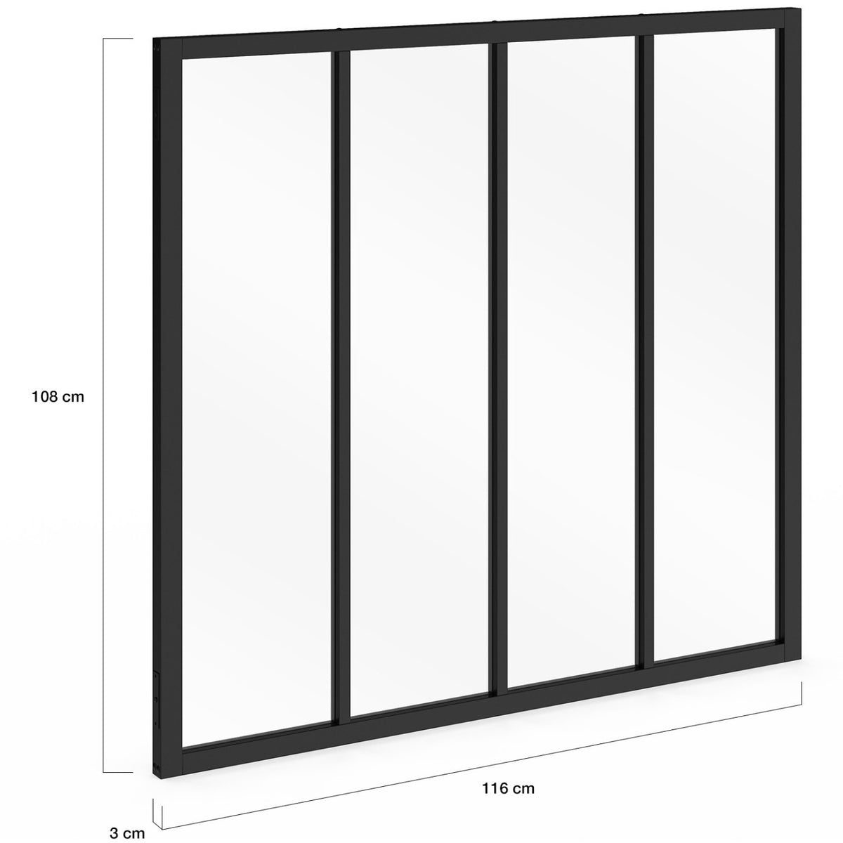 Verrière atelier 4 vitrages L. 116 x H.108 cm en métal noir et verre trempé