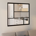Verrière atelier géométrique L. 93 x H. 108 cm en métal noir et verre trempé