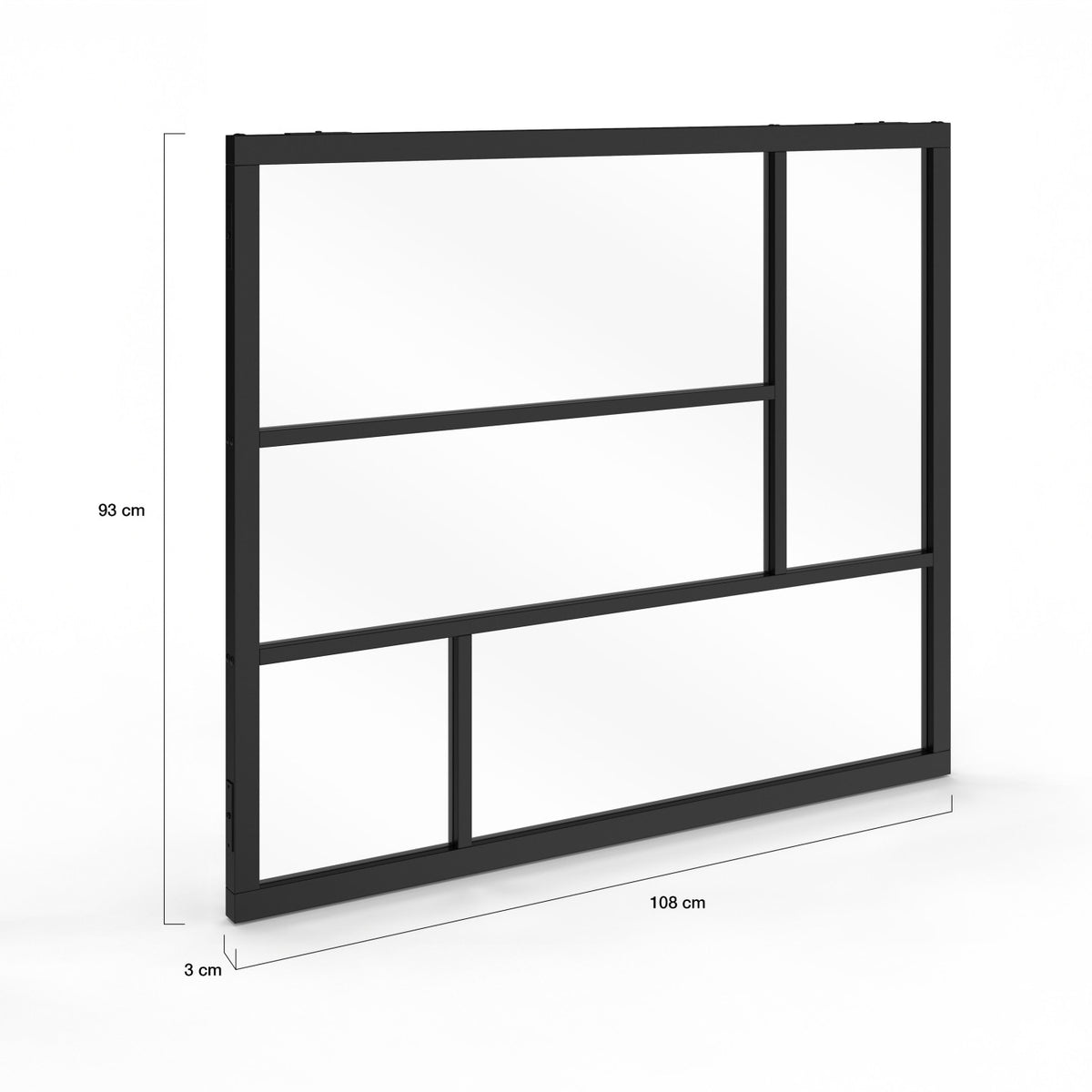 Verrière atelier géométrique L. 93 x H. 108 cm en métal noir et verre trempé